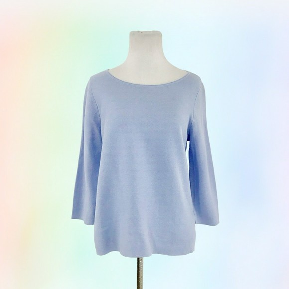Eileen Fisher Sweater XS Organic Cotton Knit Pullover 3/4 Sleeve Periwinkle - Picture 1 of 8